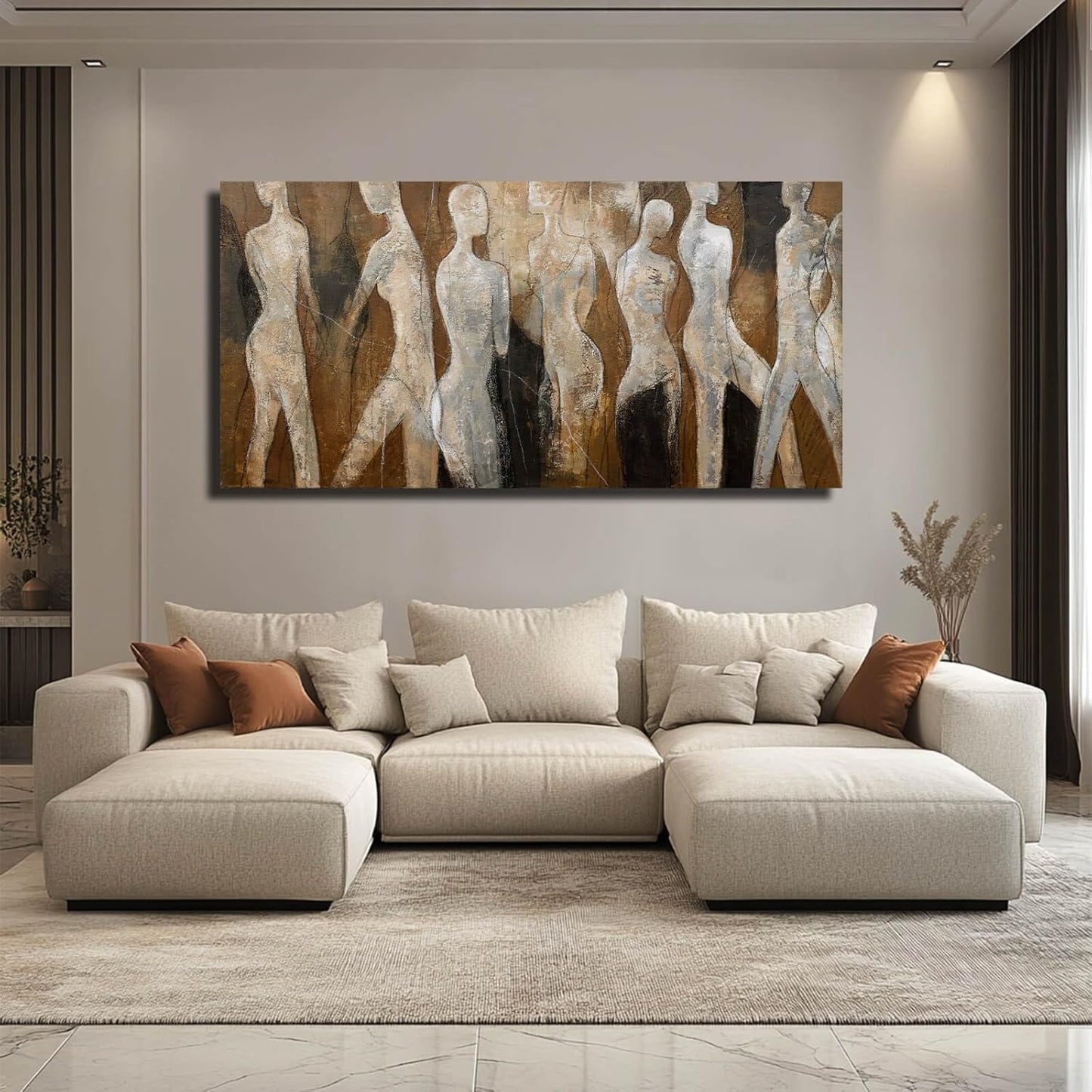 CHUDANHAO Graffiti Line Artwork Brown Picture Wall Decor Black Abstract Wall Art for Living Room Hotel Office Wall Hanging Decor 29"x58" Large Size