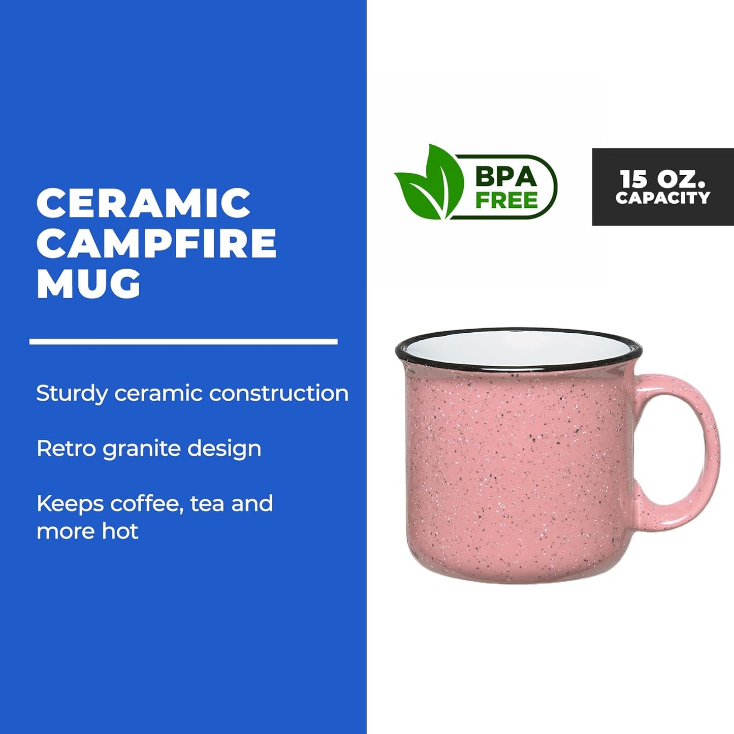 Set of 16 Ceramic Campfire Mugs – 15 Oz, Pink – Coffee & Tea Cups for Home, Work, Travel, Camping – Customizable, Great for DIY, Events, Companies