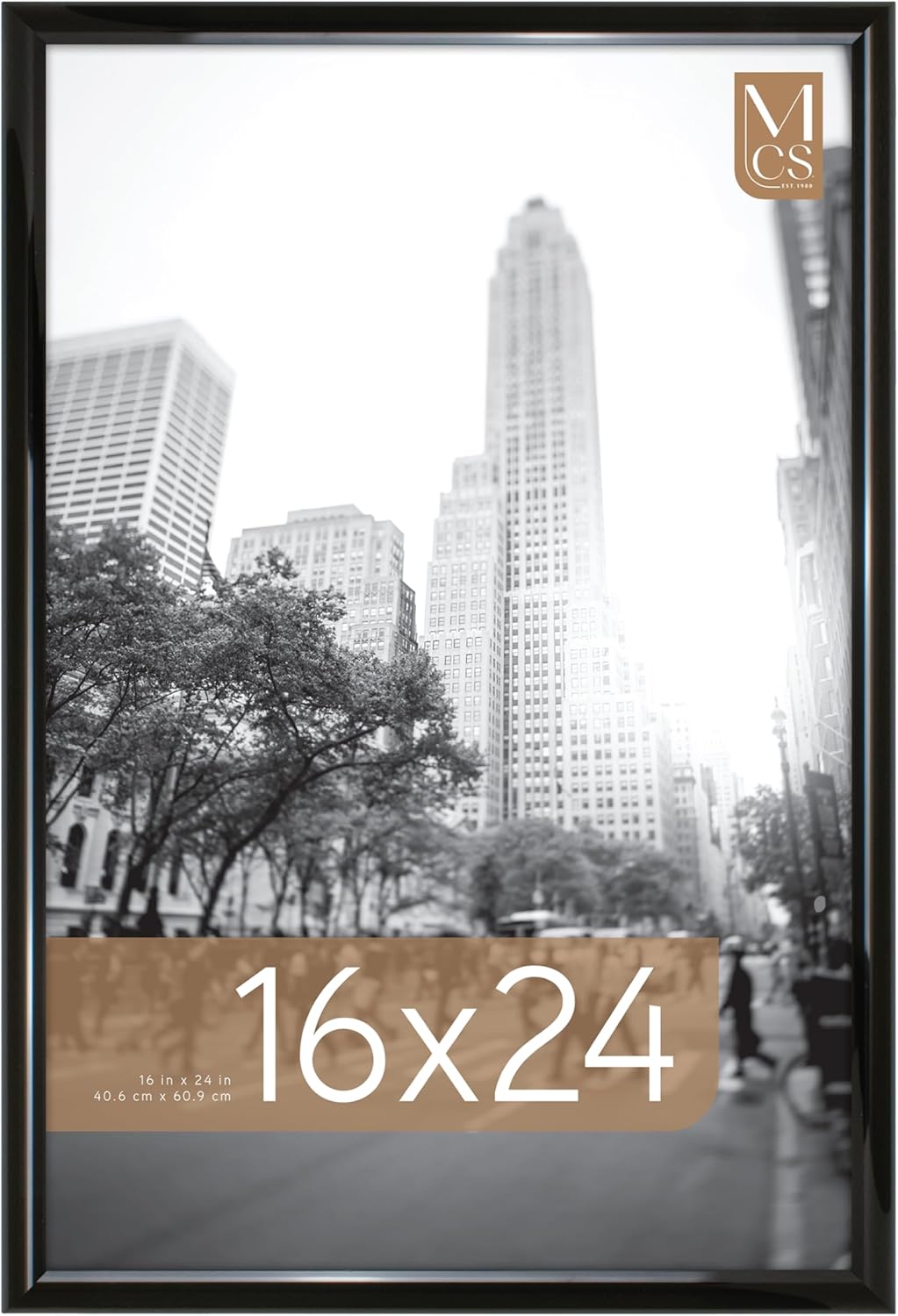 MCS Trendsetter 16x24 Poster Frame Black High-Gloss, Vertical & Horizontal Wall Hanging Large Picture Frame for Photos, Posters & Art Prints (1-Pack)