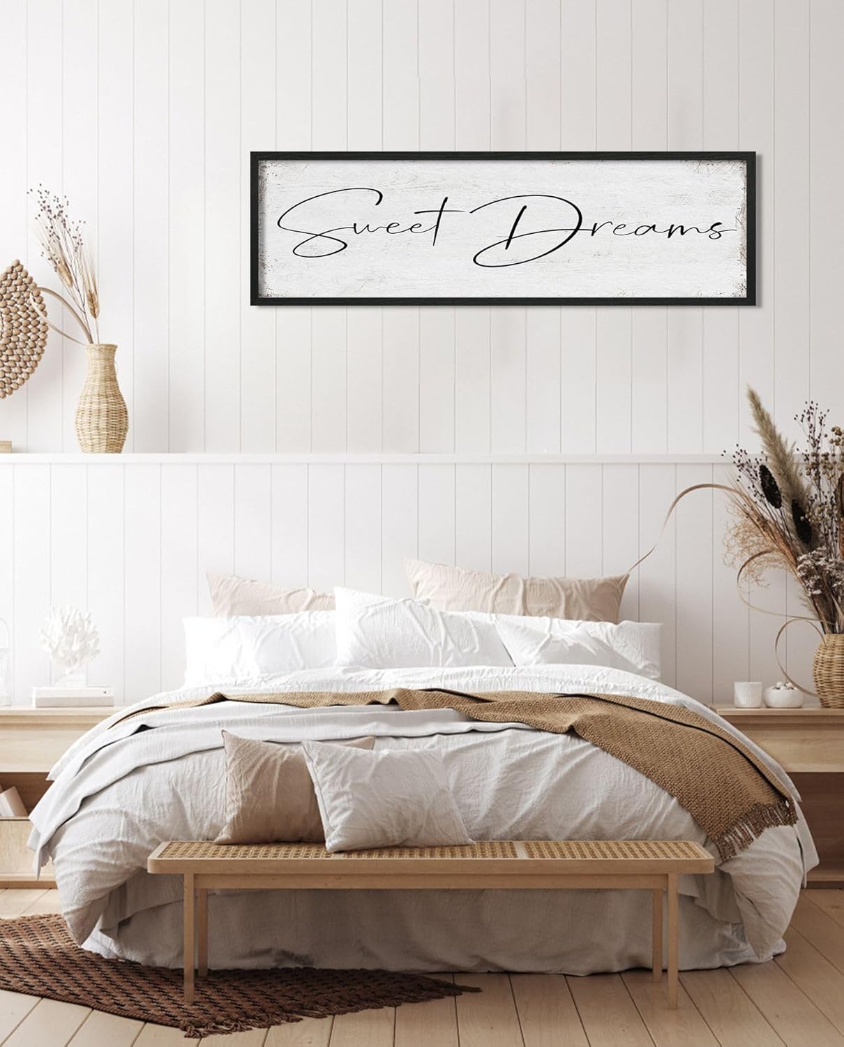 Sweet Dreams Sign Bedroom Decor: Sweet Dreams Wall Decor Above Bed Large Farmhouse Guest Room Hanging Plaque Framed Wall Art for Over Bed 12" x 40"