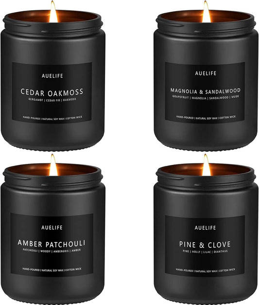 Scented Candles Set | Gifts for Men - 4 Pack Men Candle Set, Masculine Candle, Soy Candles for Home Scented, Gift for Dad Fathers Day -Scent of Cedar Oakmoss/Pine&Clove/Patchouli/Sandalwood
