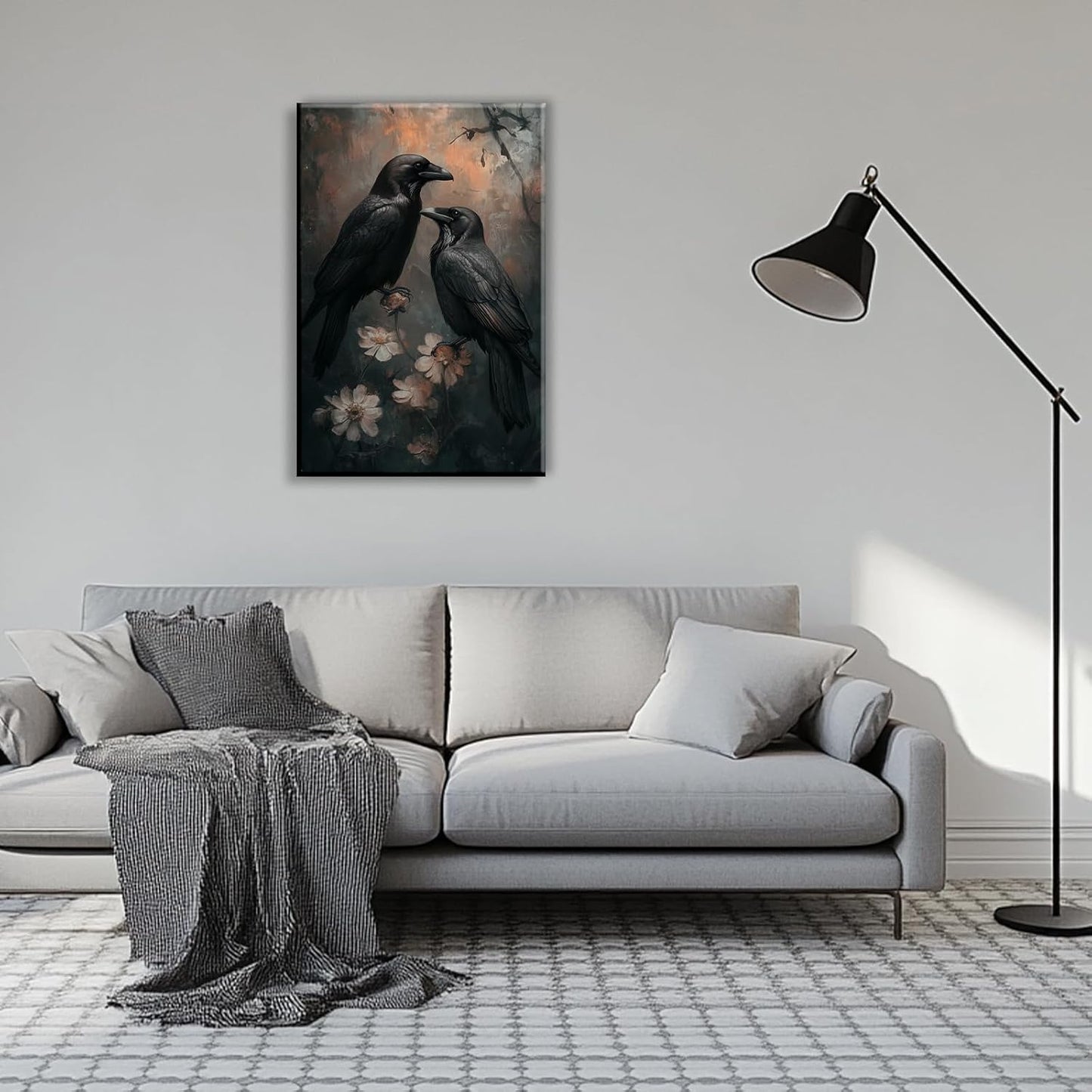 OAAPITI Birds Canvas Wall Art Black Couple Crow Picture Print Vintage Gothic Raven Artwork for Living Room Halloween Home Wall Decor(Artwork-7,20"x30")