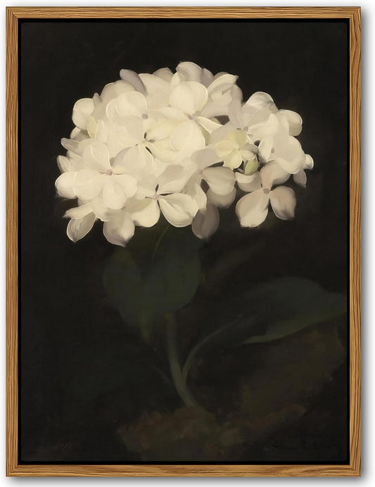 Framed Wall Art for Living Room – Vintage White Hydrangea Oil Painting Canvas Prints, Aesthetic Bedroom Wall Art, Kitchen Decor for Shelves, Bathroom Office Artwork Wall Decor – 12x16in