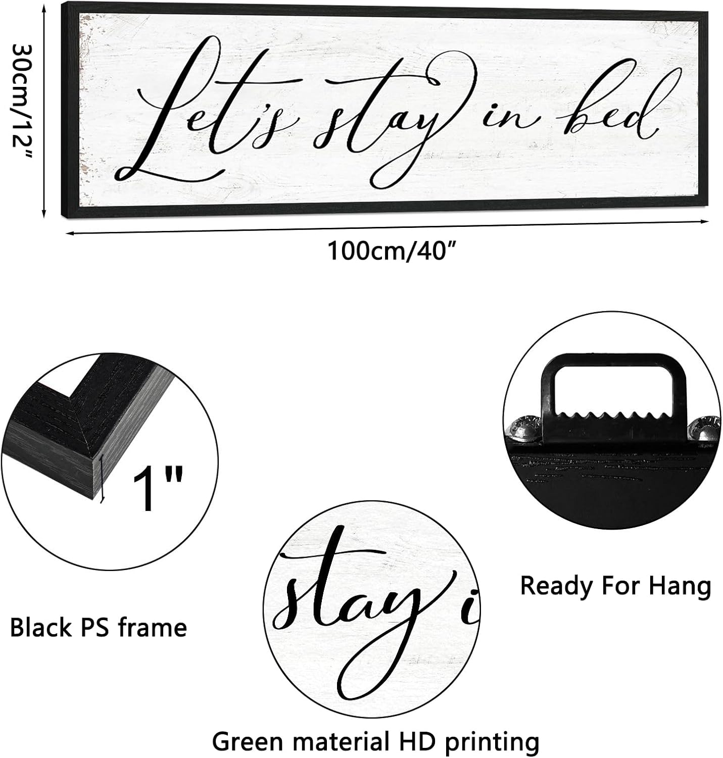 Let's Stay in Bed Sign: Rustic Bedroom Signs Wall Decor Above Bed Framed Modern Farmhouse Family Wall Signs Hanging Plaques Inspirational Quotes Master Bedroom Wall Art 12 x 40 Inch