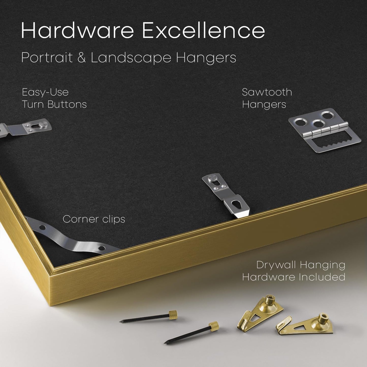 Homeforia 5x7 Picture Frame Gold, High End Metal 5 x 7 Gold Frames with Mat 4 x 6 for Print, 5by7 Desk Frame Matted to 4x6 inch Photo, 5 by 7 Wall or Tabletop Frame, Tempered Glass, Wall Kit, Set of 1