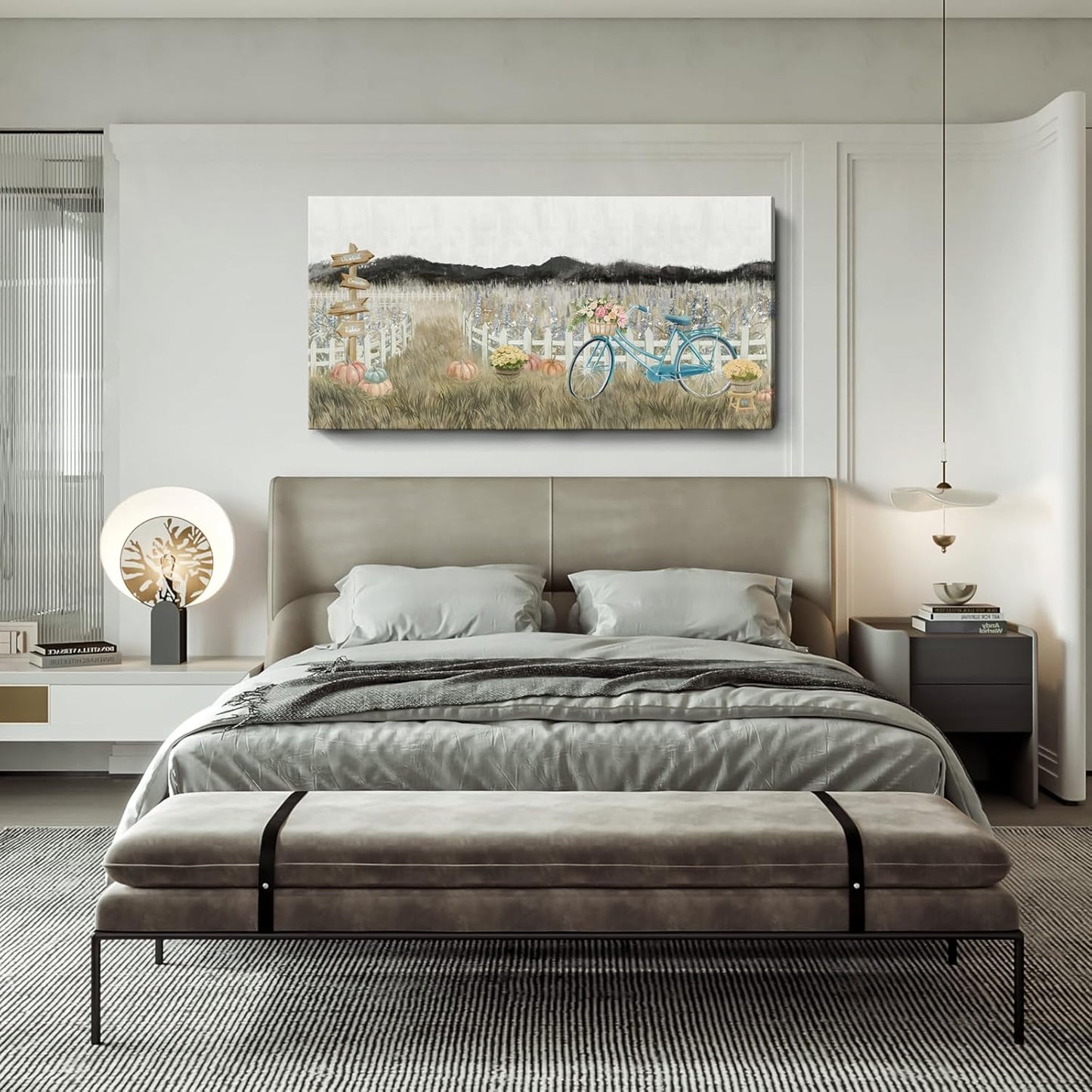 Oversized Wall Art for Living Room, Extra Large Wall Decor, Modern Vintage Farmhouse Boho Landscape Artwork Neutral Rustic Countryside Nature Floral Canvas Wall Picture for Office Bedroom Dining room