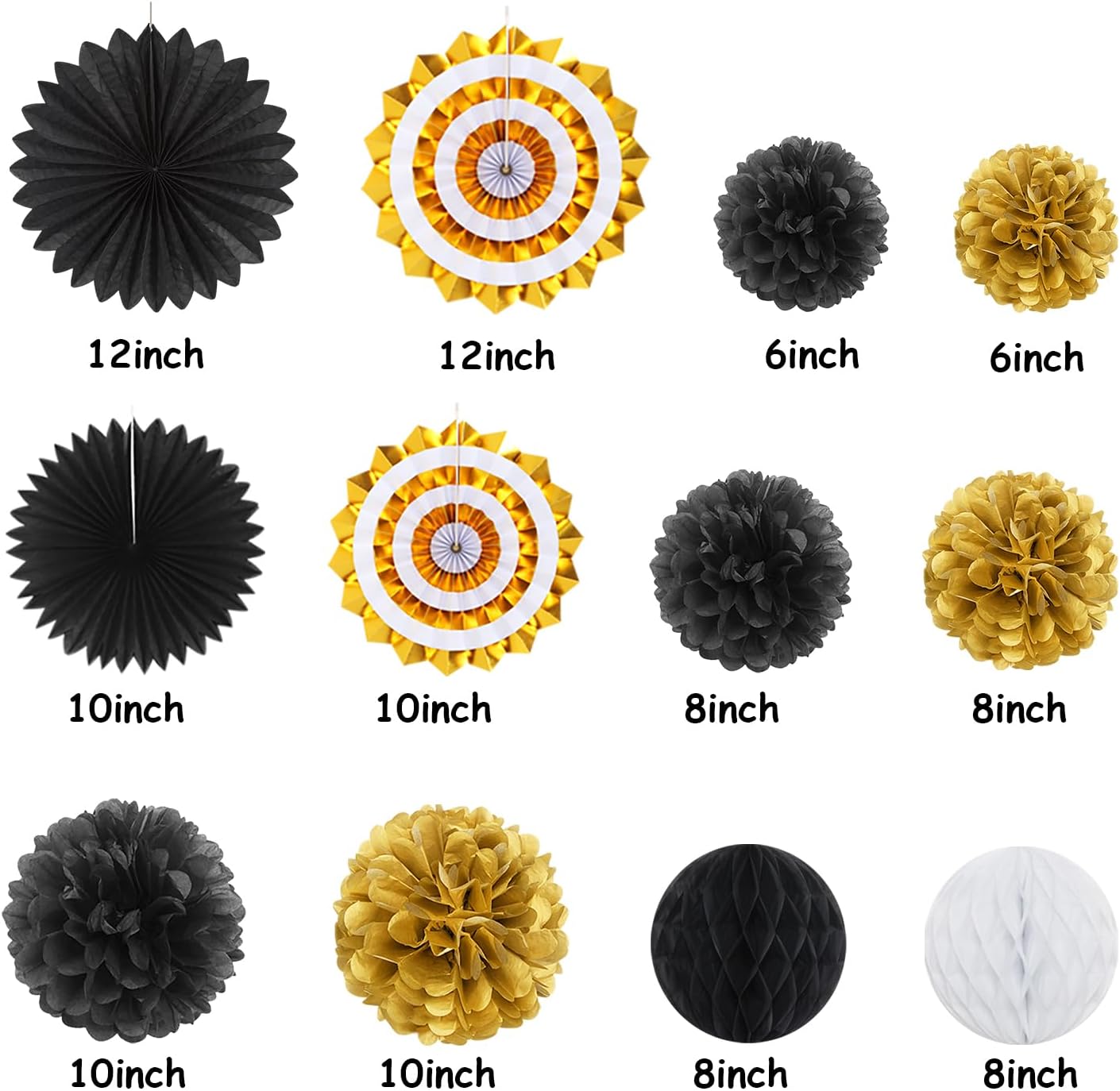 Black Gold Party-Decoration Graduation Banner - 14pcs Kits Cap Garland Streamers, Paper Tissue Pom Poms Flowers Fans Honeycomb,Class Of 2025 College High School Grad Decor Hugfond