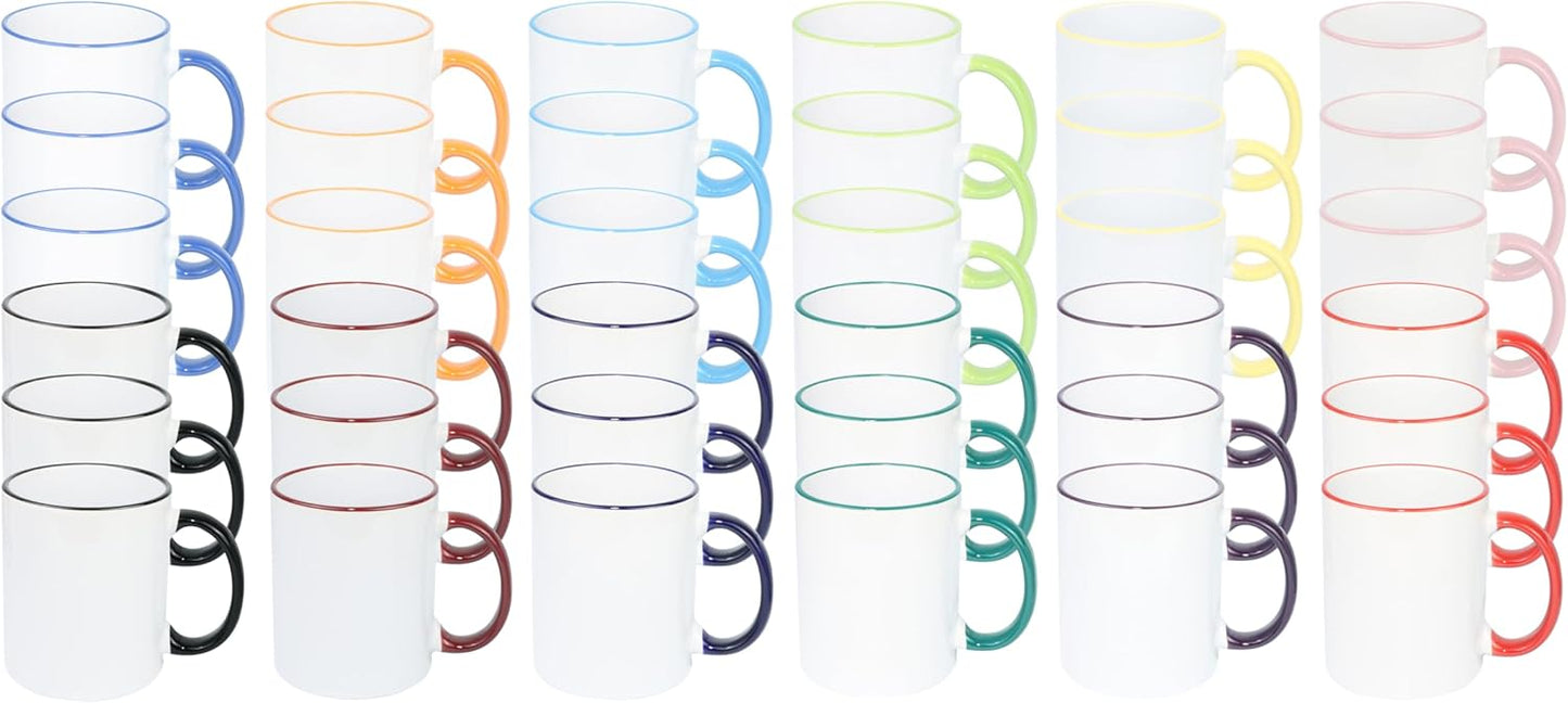 11oz White Ceramic Sublimation Coffee Mug in White Gift Box,12 Mixed Colors Banded, Case of 36