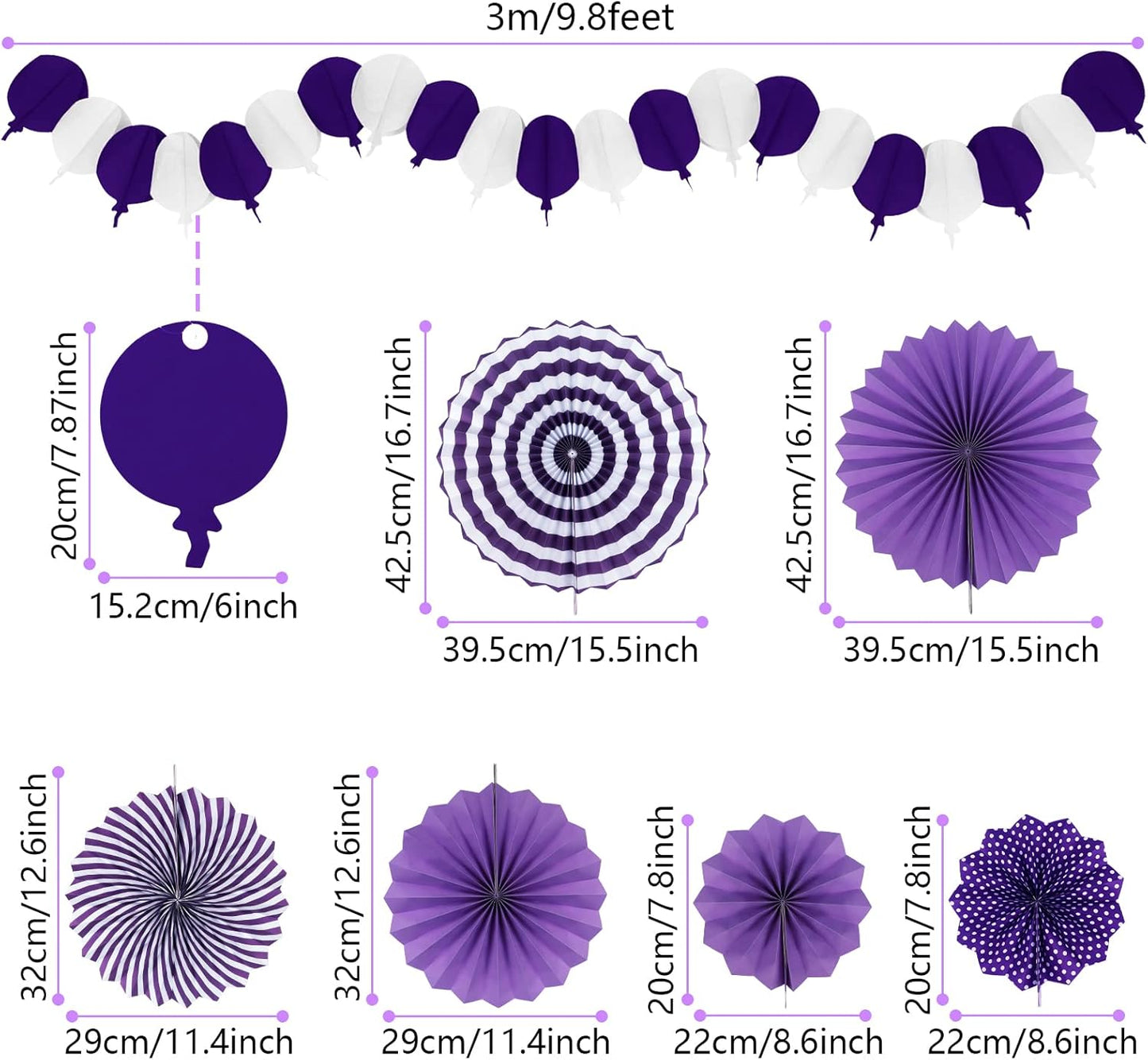 Party Decorations, Purple Papar Fans Pompoms Garlands for Women Girls Mothers Day Bachelorette Wedding Birthday Baby Showers Valentine's Day Party Decorations