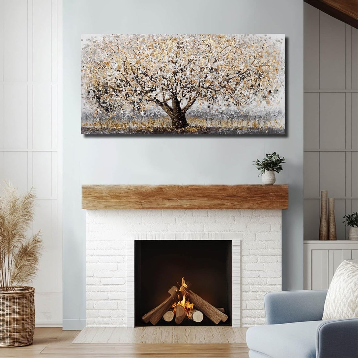 CHUDANHAO Abstract Grey Graffiti Wall Decor Big Tree Painting Gold Photo Prints Modern Canvas Art for Dining Room Bedroom 24"x48" Gallery Wall Art