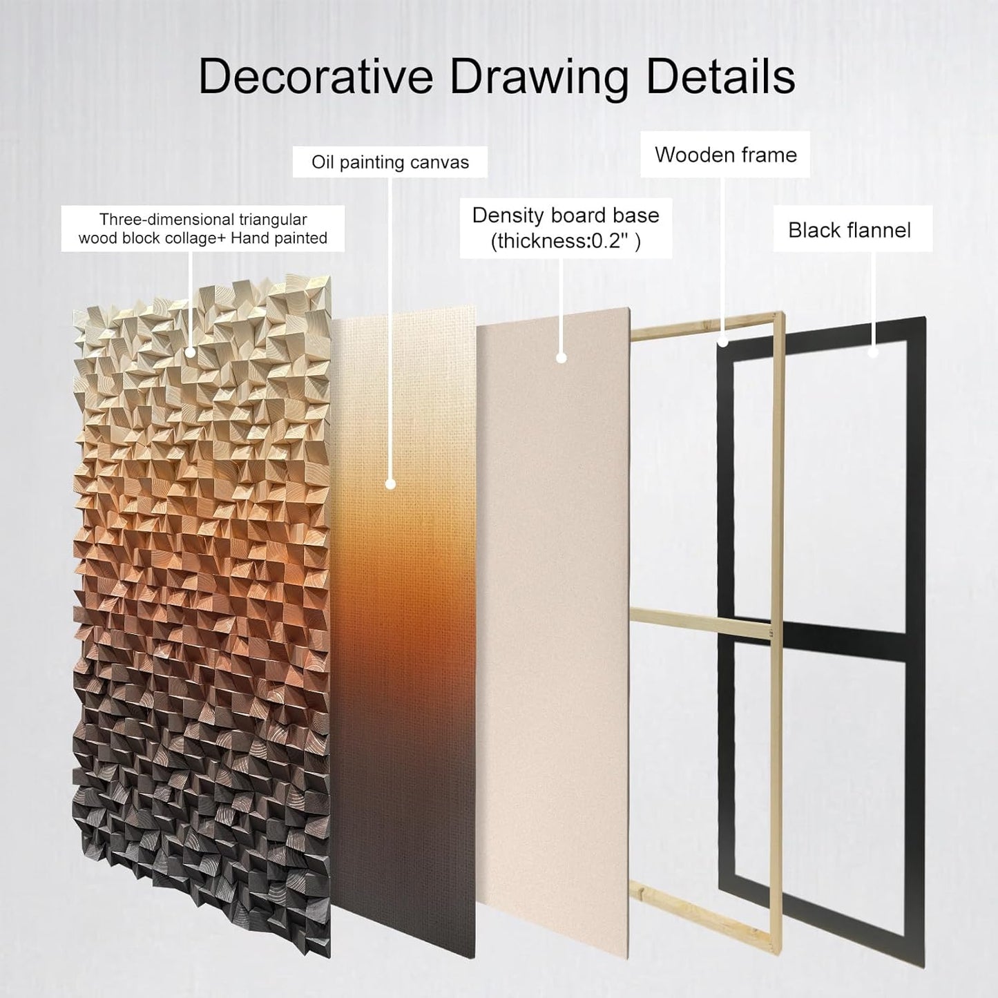 LIUZEYUE - 3D wooden block painting gradient coffee white art background wall wooden block abstract geometric wall decoration living room/bedroom/office modern minimalist style decoration 27.5"x55.1"