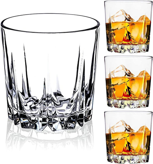 Whiskey Glasses Set of 4,Lead-Free Crystal Old Fashioned Glass,Scotch Glass Tumblers for Drinking Bourbon,Cognac,Irish Whisky,Whisky Glass Gift Set for Men,Dad,Brother-10oz
