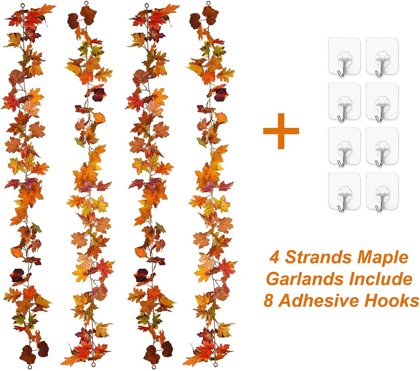 Lvydec 4 Pack Fall Maple Garland - 5.9ft/Strand Artificial Fall Foliage Garland Realistic Maple Leaves Autumn Decor for Home Wedding Halloween Thanksgiving Party (Mixed Color)