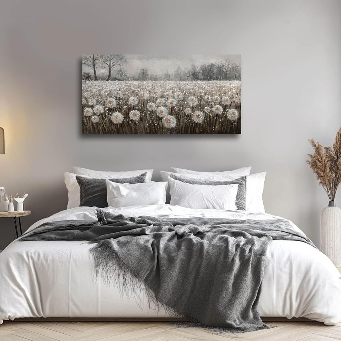 Dandelion Wall Art White Flowers Pictures Cuadros Decorativos Para Dormitorio Canvas Wall Decor Floral Room Decor for Bedroom Girls Room 24"x48"