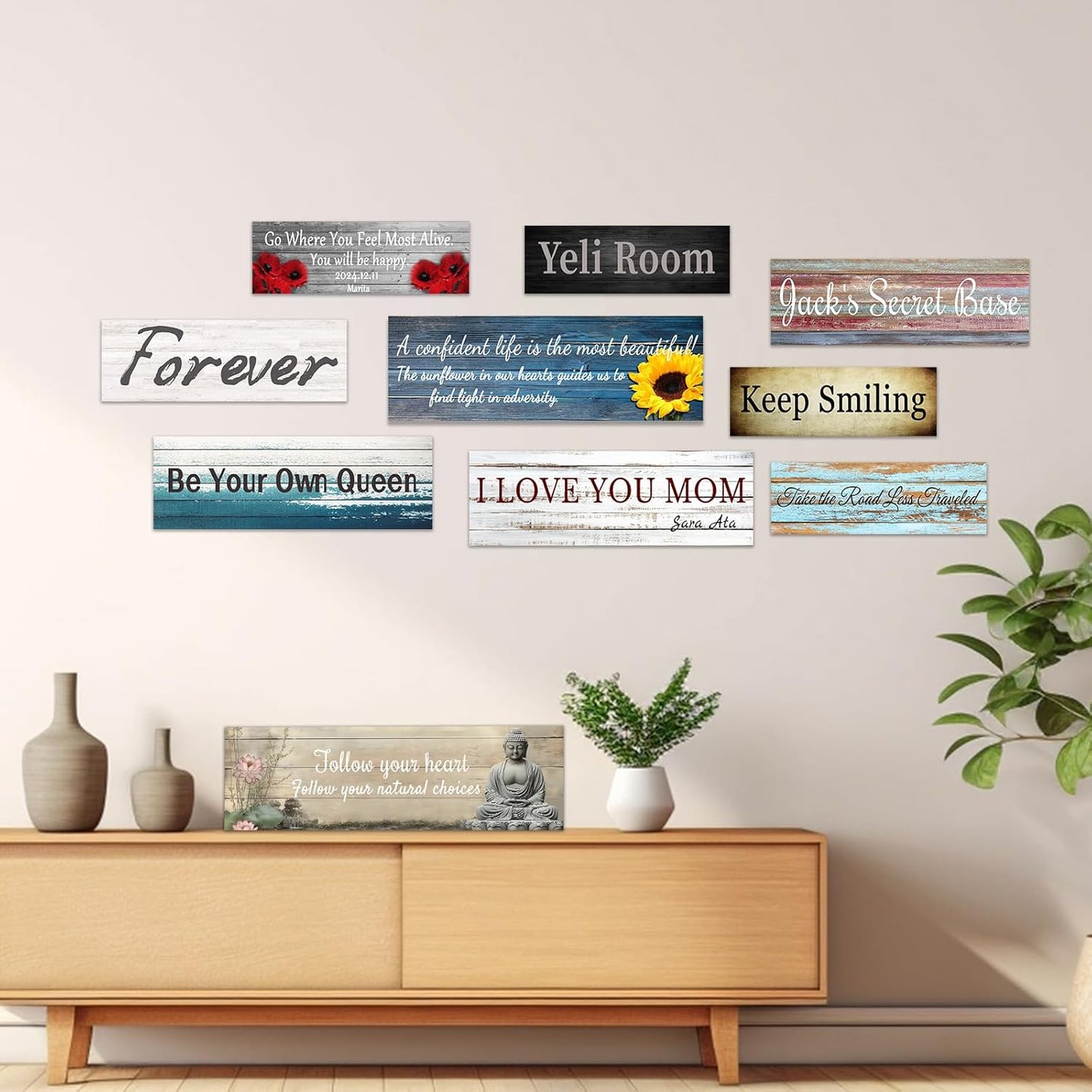 CHAOSETKEN Custom Text Sign Wall Art Personalized Family Quote Wall Decor Family Sign Canvas Prints Customized Wood Text Quote Pictures Rustic Farmhouse Decor Framed (30L x 10W)