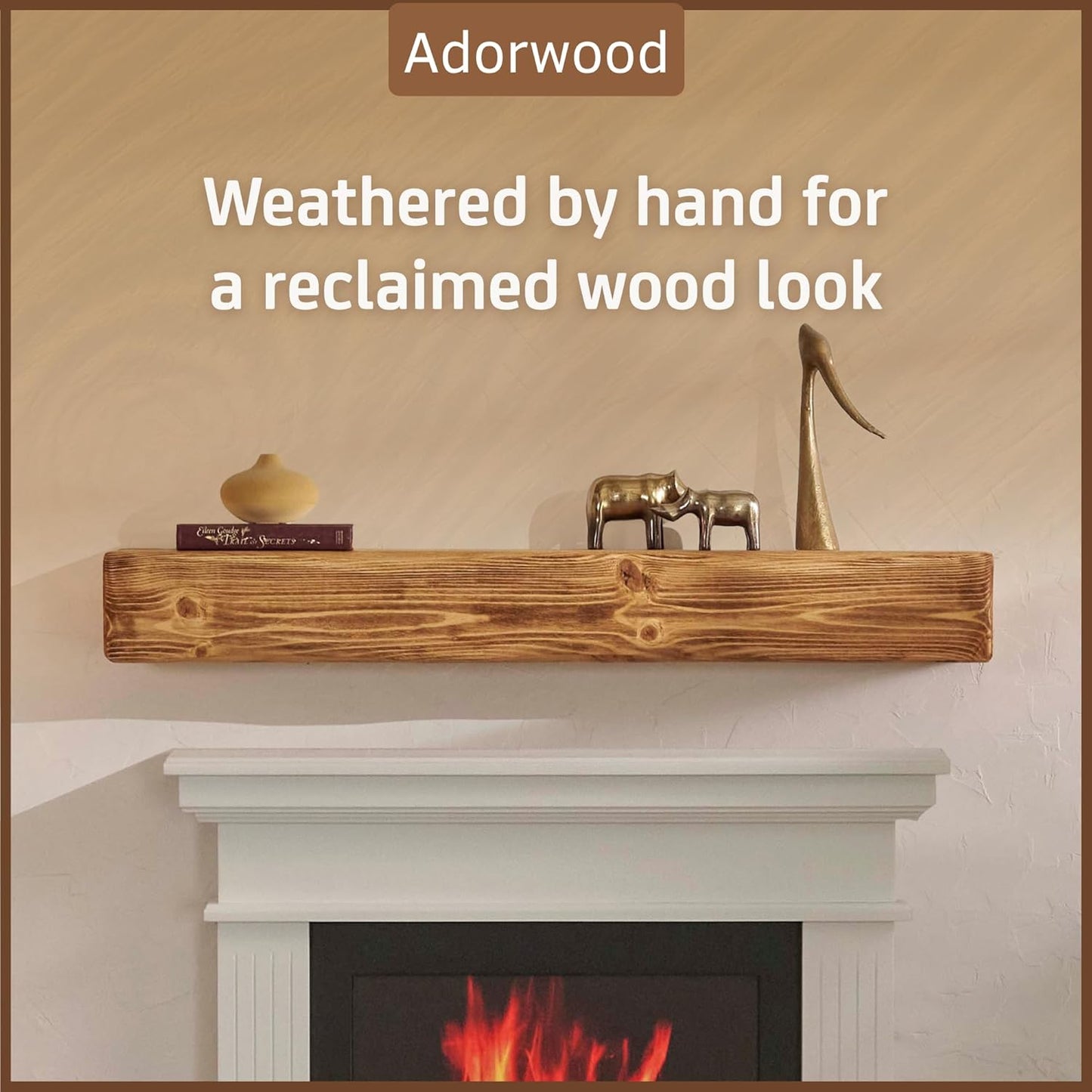 Handmade Fireplace Mantel Shelf 72", Extra Wide Rustic Wood Mantles for Over Fireplace, Wall Mounted Floating Mantel Shelves for Living Room Decor (Light Rustic, 72Lx6Hx8D)