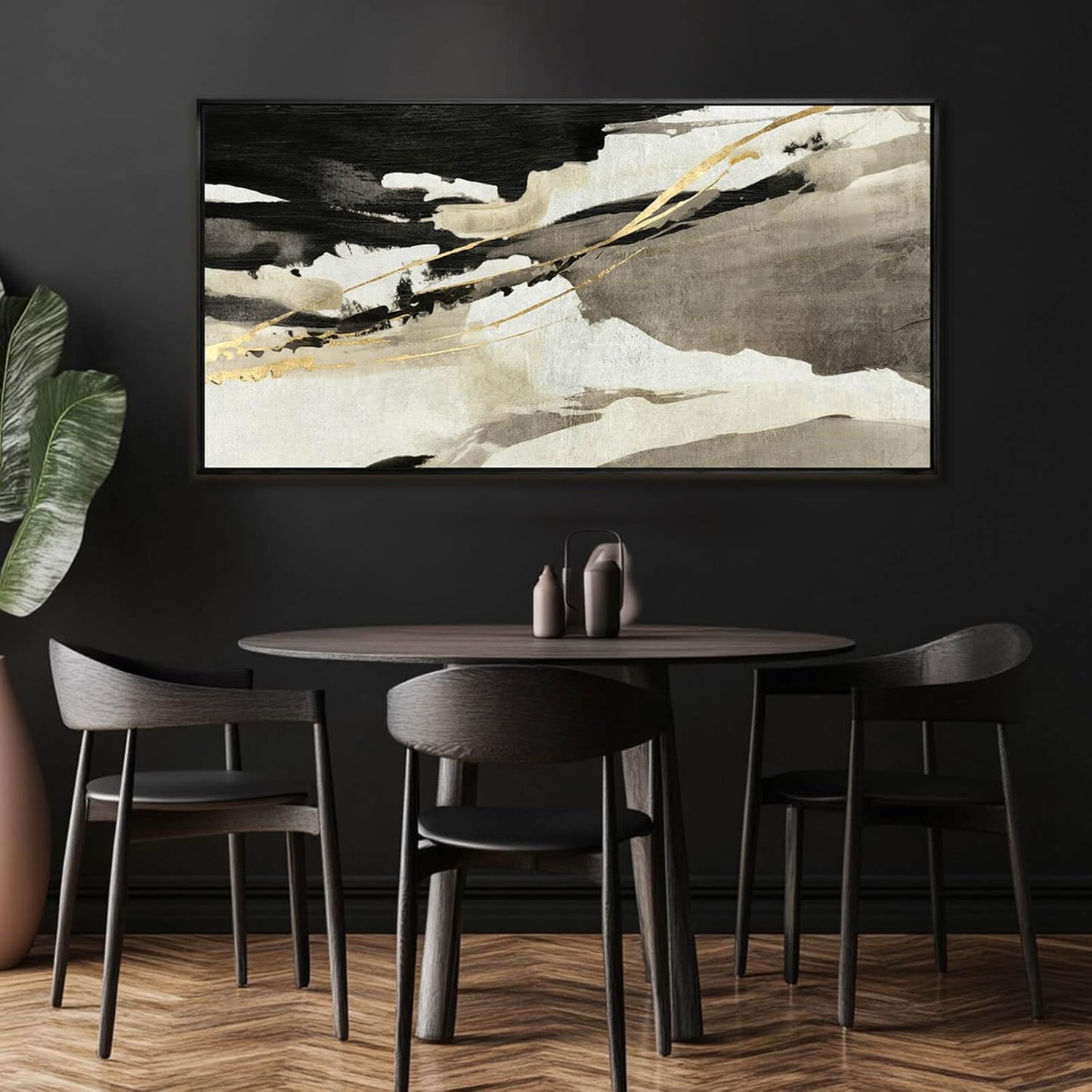 Gold Wall Decor Black Wall Art Abstract Wall Art for Living Room Framed Artwork for Office Modern Pictures for Wall 20”x40”