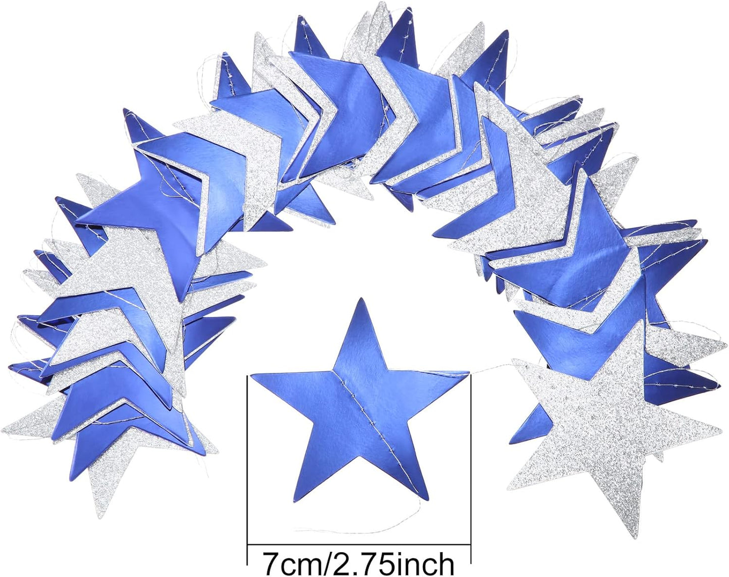 Patelai Glitter Star Garland Banner Decor 130 Feet Star Hanging Bunting Banner Twinkle Backdrop for Homecoming Classroom Wedding Birthday Halloween Christmas Party Supplies(Ocean Blue, Glitter Silver)
