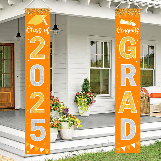 Graduation Decorations 2025 GRAD Banner Orange Porch Door Sign Welcome Banner For Indoor Outdoor Wall Graduation Decorations Class of 2025