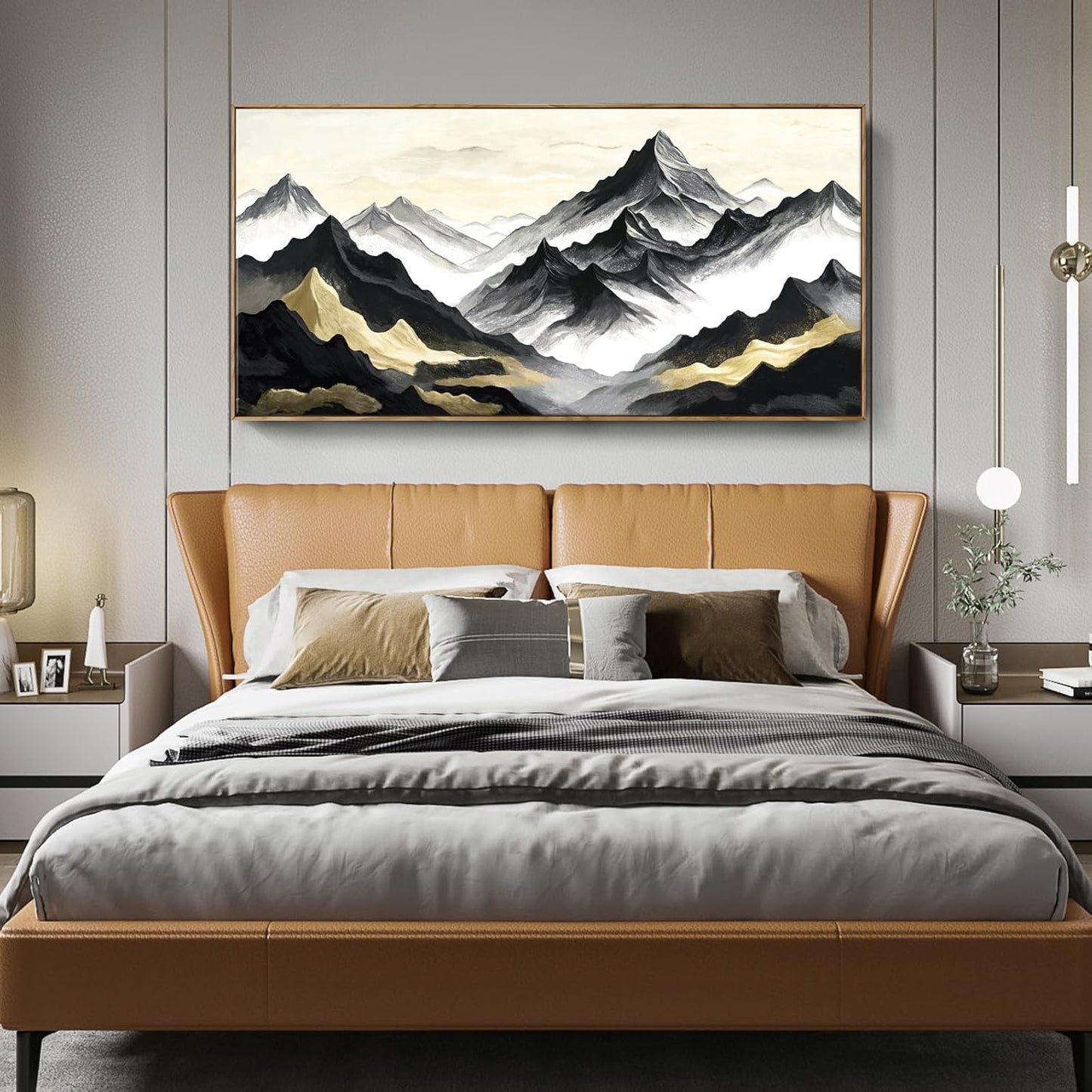 amatop Framed Extra Large Wall Art for Office Abstract Mountain Motivational Canvas Print Black and White Landscape Picture Zen Nature Giant Artwork for Contemporary Living Room Bedroom Decor 58x29 Inch