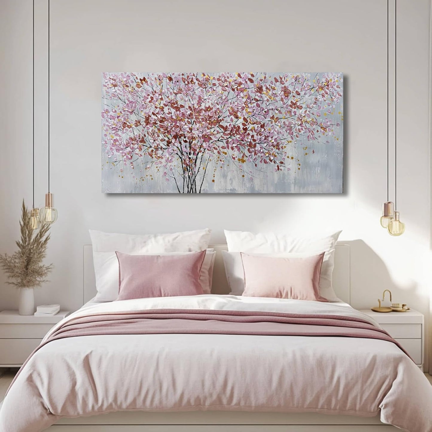 Colorful Flowers Canvas Art Prints Pink and Red Tree Wall Decor 24"x48" Bedroom Plant Wall Art Office Artwork Living Room Posters