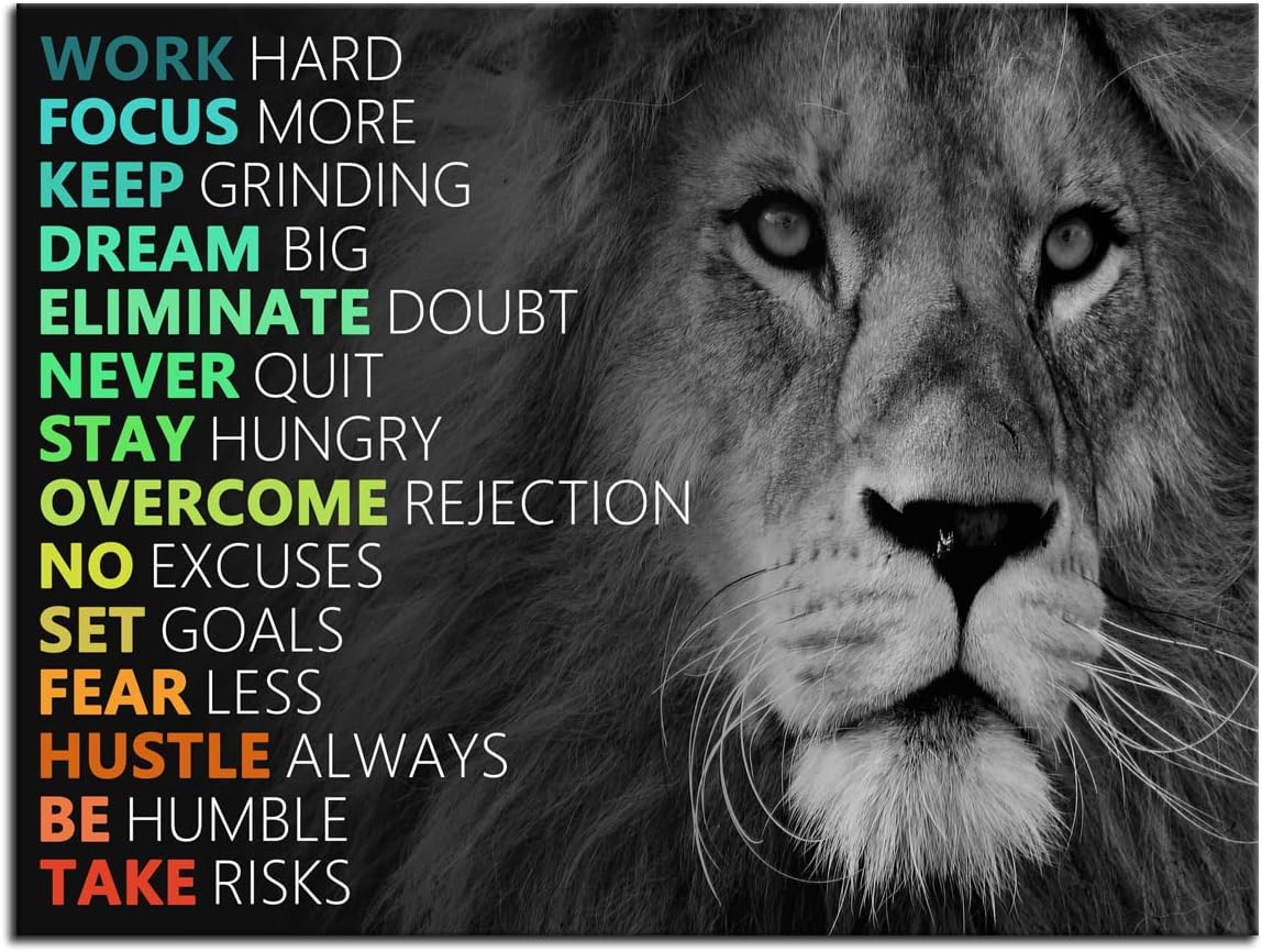 Motivational Canvas Wall Art Lion Inspirational Poster Animal Inspiring Canvas Prints Artwork for Office Living Room Modern Home Decor Painting Stretched and Framed Ready to Hang [24''Wx 18''H]