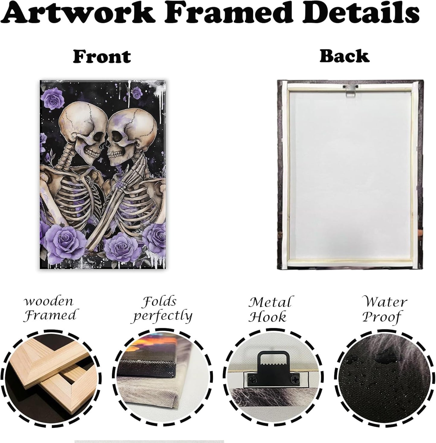 Skull Canvas Wall Art Couple Skeleton Holding Each Other Picture Art Poster Abstract Lover Painting Modern Artwork Horrible Halloween Decor(Artwork-2,28"x42")
