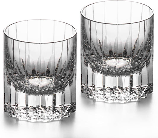 KAMMAK Crystal Whiskey Glasses Set of 2, 7.27oz Old Fashioned Glasses Stemless, Hand Blown White Cocktail Glasses, Engagement Gifts for Couples, Women, Men