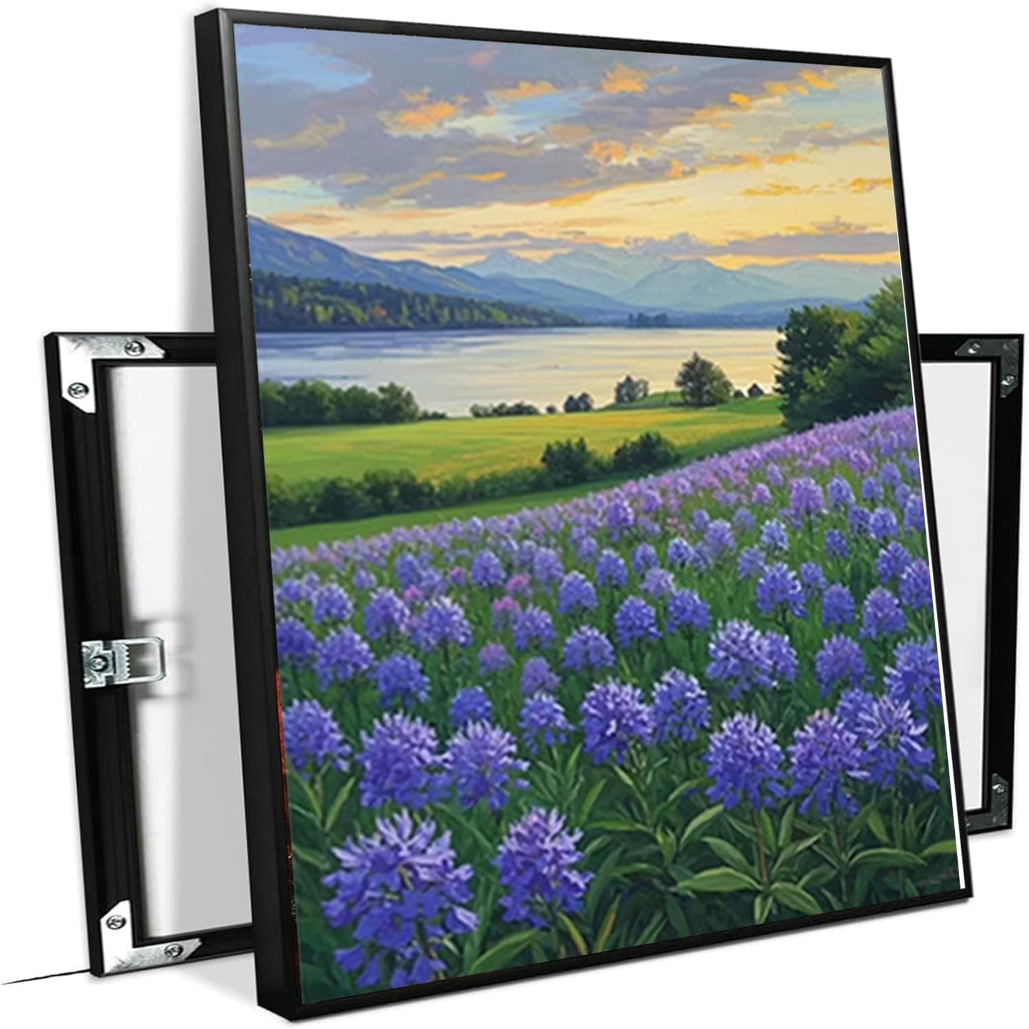 The lavender scenery all over the lake at sunset is suitable for posting in the living room bedroom office landscape poster wall painting