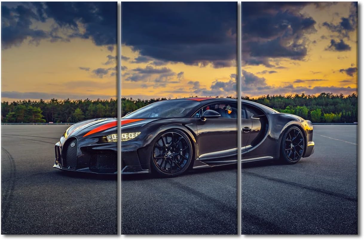 Speed Sports Racing Cars Pictures for Living Room Black Super Car and Dark Clouds Canvas Wall Art House Decor Modern Office Wall Decor Framed Large Wall Art for Men Boys Bedroom Décor, 60" Wx40 H