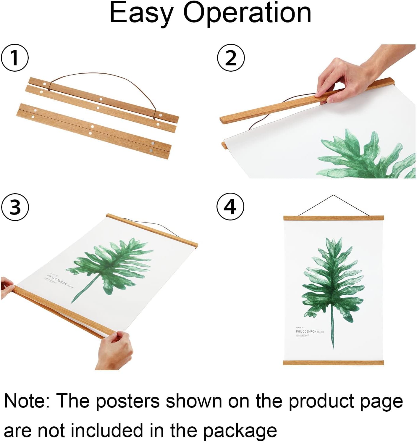 FALAMON Magnetic Poster Hanger Frame, 28x22 28x40 28x30 Teak Wood Magnet Poster Frame for Posters, Prints, Photos, Pictures, Maps, Scrolls, and Canvas Artwork