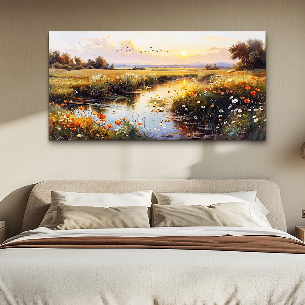 ZUITINGHUA Canvas Wall Art For Living Room Large Wall Decor For Office Bedroom Decorations Rivers Landscape Pictures Farmhouse Painting Artwork Room Wall Mural Aesthetic Home Decor 30x60 In
