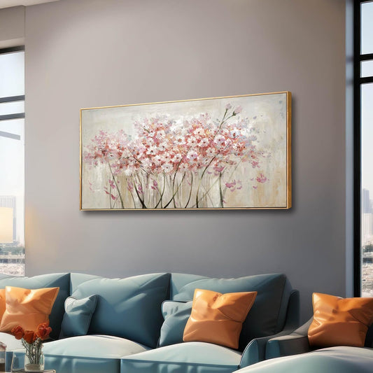 Flower Wall Art Framed Beige Canvas Paintings Colorful Wall Decor 24"x48" Art Posters Pictures for Dining Room Office Hotel
