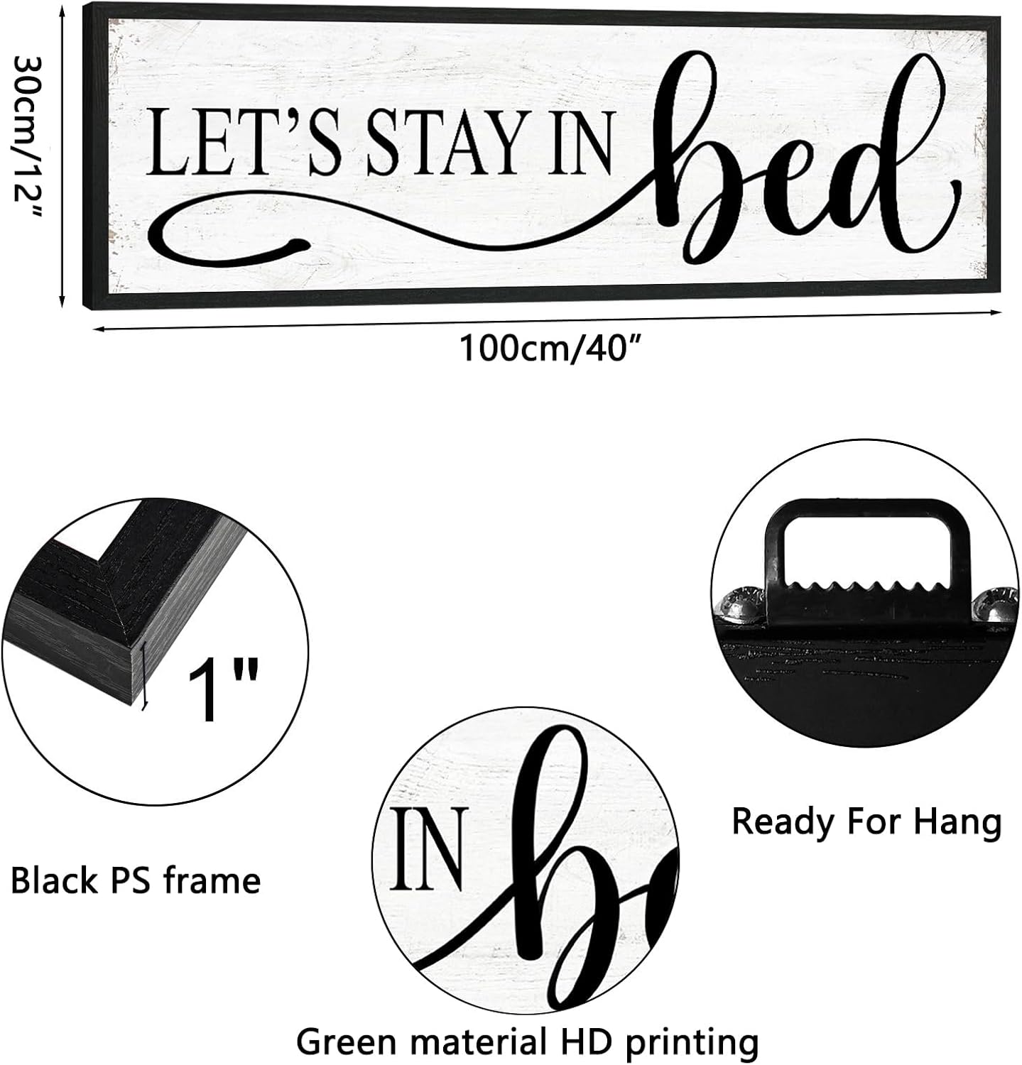 Let's Stay in Bed Wall Decor: Family Bedroom Signs Wall Decor Above Bed Framed Modern Farmhouse Rustic Wall Signs Hanging Plaques Master Bedroom Aesthetic Minimalist Wall Art 12" x 40"