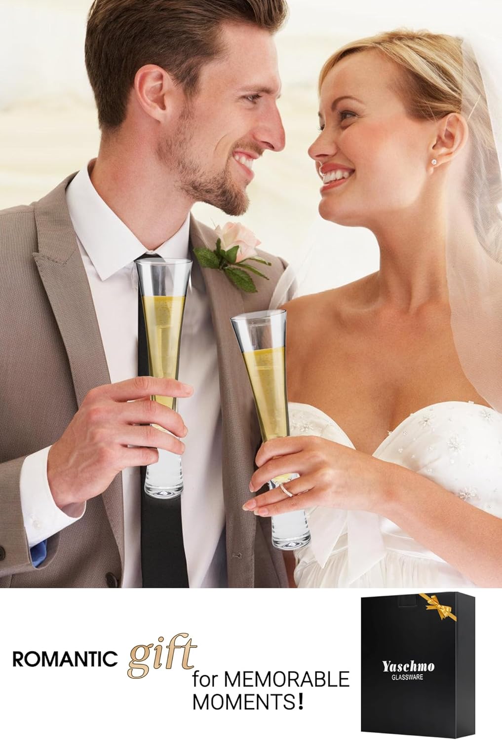 Champagne Flutes Set of 4, Hand Blown Crystal Champagne Glasses, Modern Unique Design, Lead-Free Prosecco Glasses, Elegant Toasting Glasses Gift for Wedding, Anniversary, Birthday, Christmas