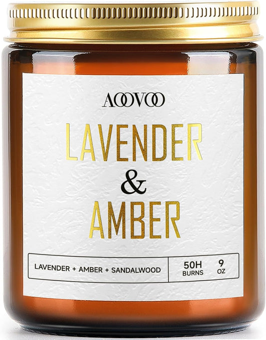 AOOVOO Lavender Amber Candles - 9 oz Scented Candles, Aromatherapy Candle, Soy Candle for Home Scented