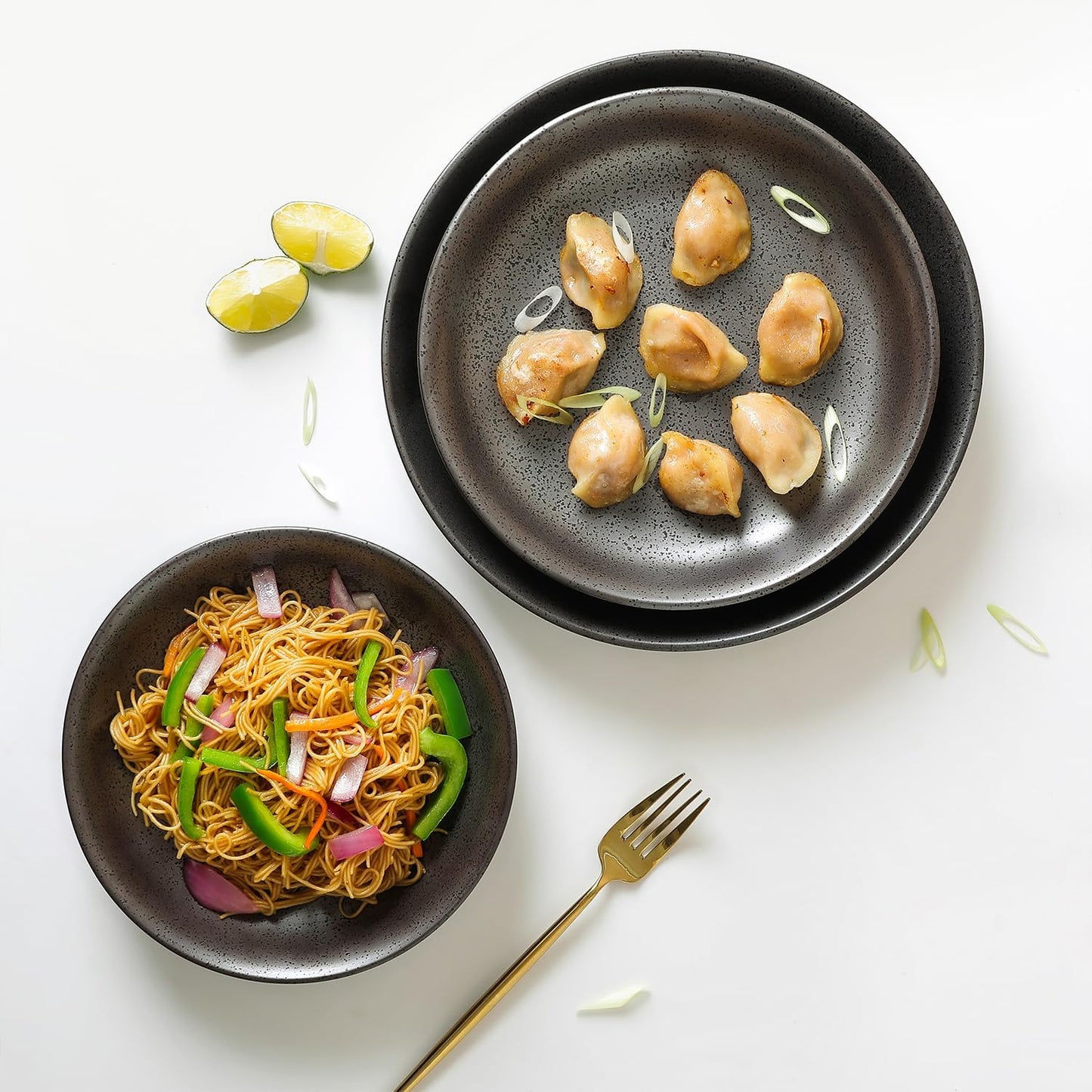 Stone lain Valencia Porcelain 3-Piece Round Bowl Serving Set, Metallic Grey