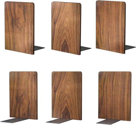Large Bookend Hold Heavy Books- 7x4x5in 3 Pack Wood Bookends for Heavy Books Heavy Duty Walnut Book Ends for Men Wood Bookends for Office Desk Non-Skid