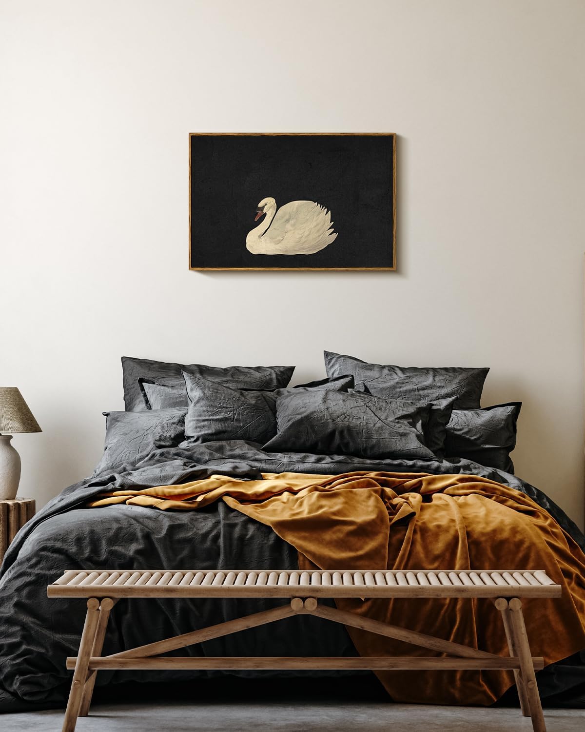 VIYYIEA Framed Canvas Wall Art Home Decor Swan Art Wall Decorations Prints Grace Swan Painting Pictures Rustic Bathroom Wall Decor Farmhouse Home Decor for Living Room Bedroom Office Decor 16x24in