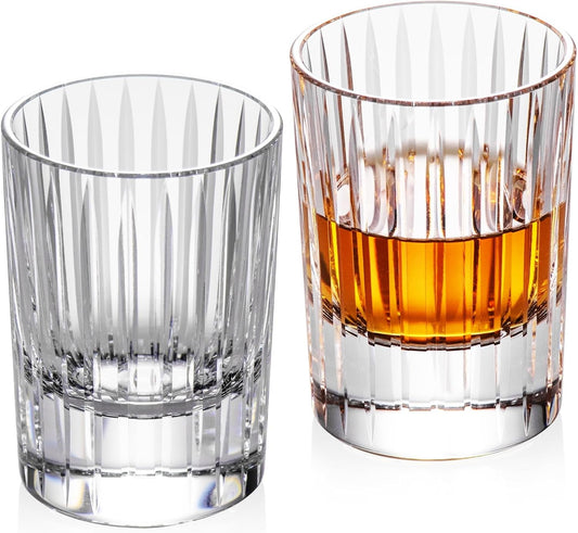 KAMMAK Crystal Whiskey Glasses Set of 2, Handcrafted 3.38oz Liquor Glasses, Luxury Old Fashioned Glasses Stemless, Hand Blown Scotch Cup for Women, Men Barware Gift for Cocktail, Bourbon