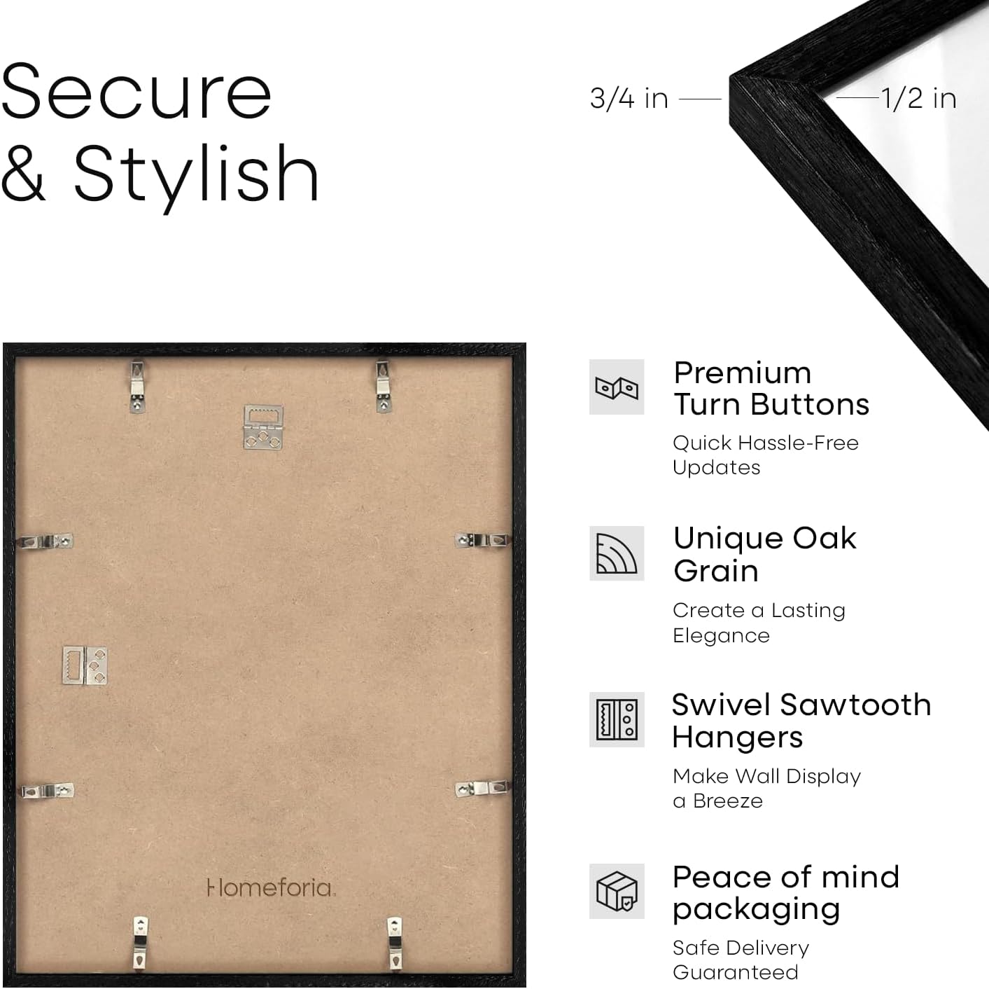 Homeforia 11x18 Black Diploma Frame with Photo, High End Oak 11 x 18 Certificate Wood Frame with Mat 8.5x11 Diploma and 5x7 Picture, 11 by 18 Wooden Document Frames, Tempered Glass, Wall Kit, Set of 1