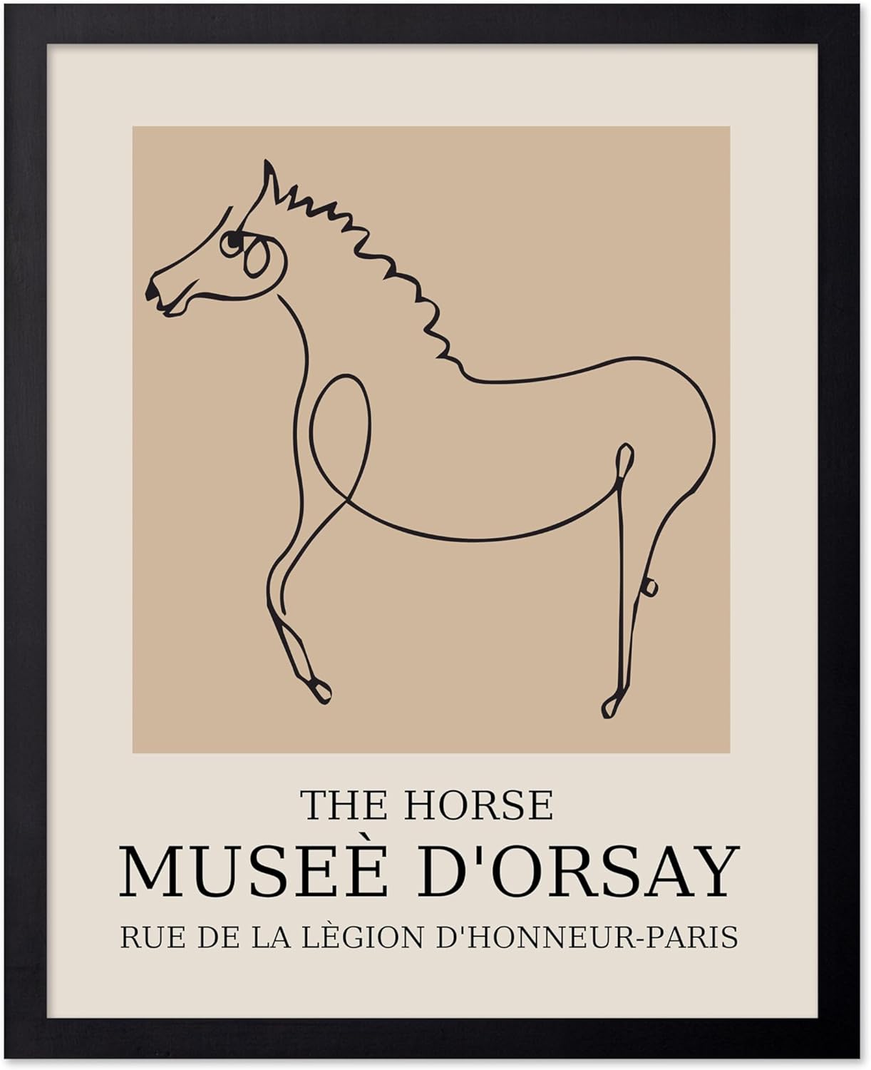 Poster Master Vintage Poster - Retro Minimalist Print - Gift for Artist, Friend - Horse, Line Drawing, Sketch, Abstract - Wall Decor for Living Room, Bedroom, 8x10 Black Framed