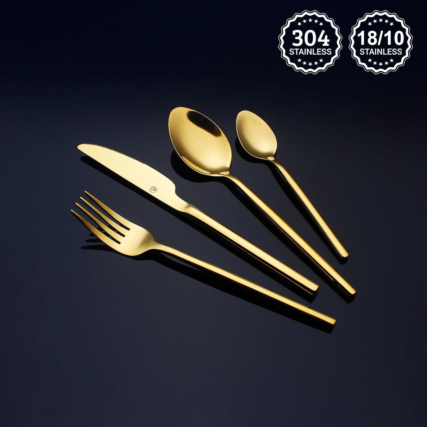 24 Piece Silverware Set For 6 Gold Heavy duty 18/10 Stainless Steel Flatware Set Modern Design Knife/Fork/Spoon Mirror Polished Dishwasher Safe Cutlery Set with Gifts