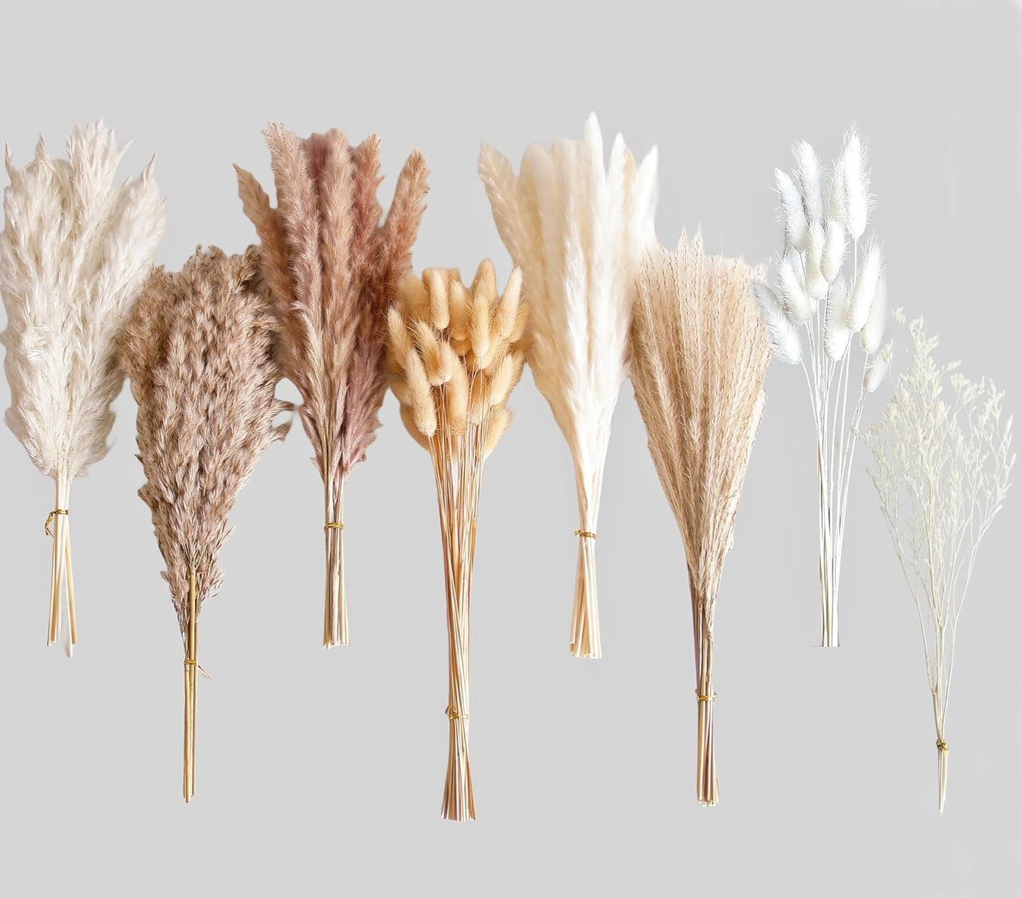 128 PCS Dried Pampas Grass Bouquet, Boho Table Decor, Bunny Tails Dried Flowers, Brown Pampas, White Pampas Grass for Weddings, Home Decor, Rustic Parties, and Baby Shower Decorations
