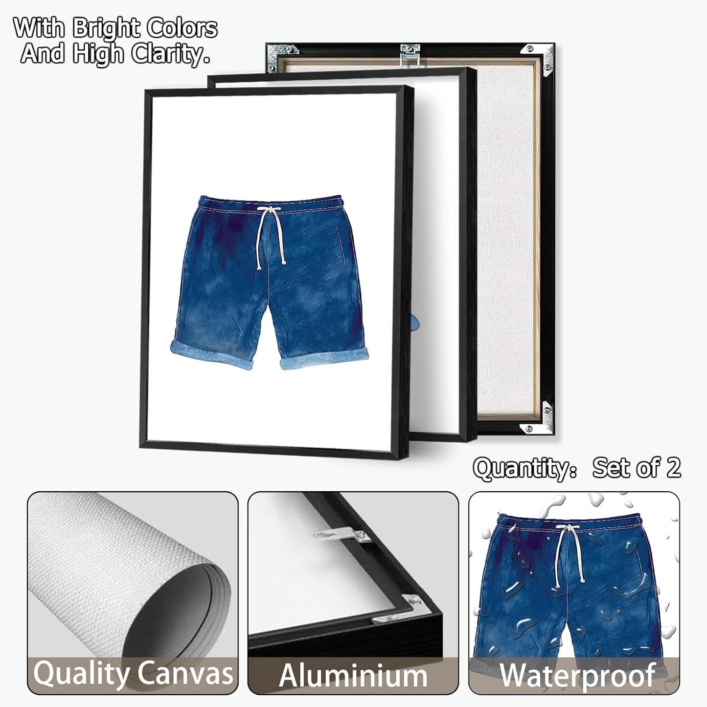 Liyark Set of 2 Retro Navy Blue And White Swimsuit Art Posters Beach Bathing Suit Prints Painting Beach House Wall Art Coastal Wall Decor Pictures For Bathroom Home Decoration 12x16in Framed