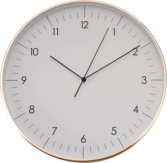 LUUK LIFESTYLE Silent Quartz Wall Clock, Nordic and Minimalist Design, Interior Decoration for Living Room, Kitchen, Bedroom, White and Gold