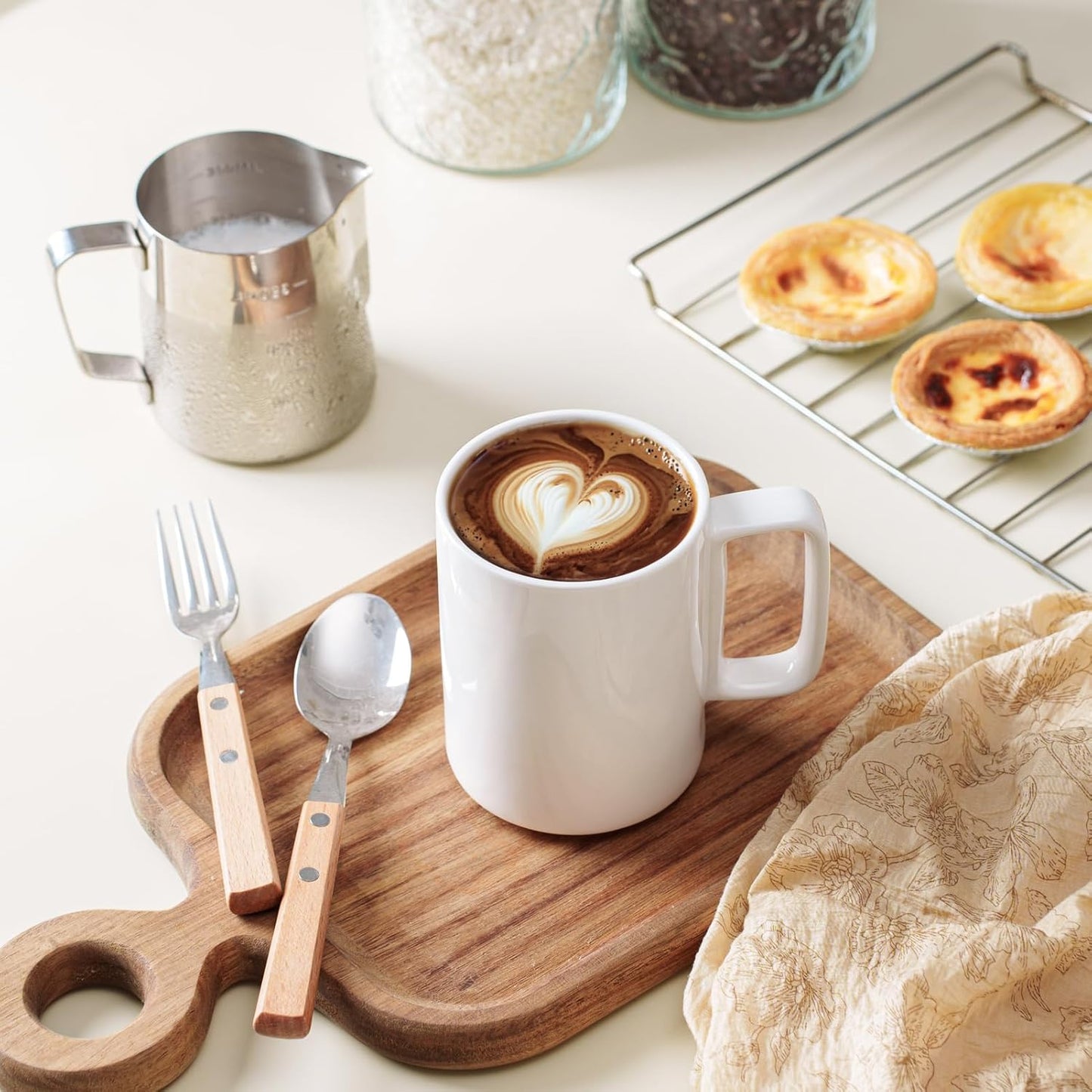 E-liu Porcelain Tea Mugs Coffee Mug Set, Large 15 Ounces Cups for Coffee, Tea, Cocoa, and Mulled Drinks, Set of 6, Grey