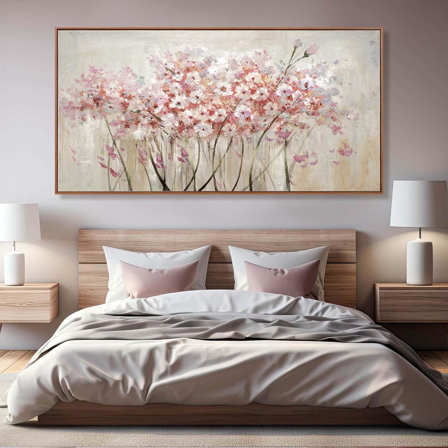 YJYart Landscape Wall Art Floral Wall Pictures Pink and White Canvas Wall Artwork 36"x70" Wall Prints for Living Room Office Wall Decor