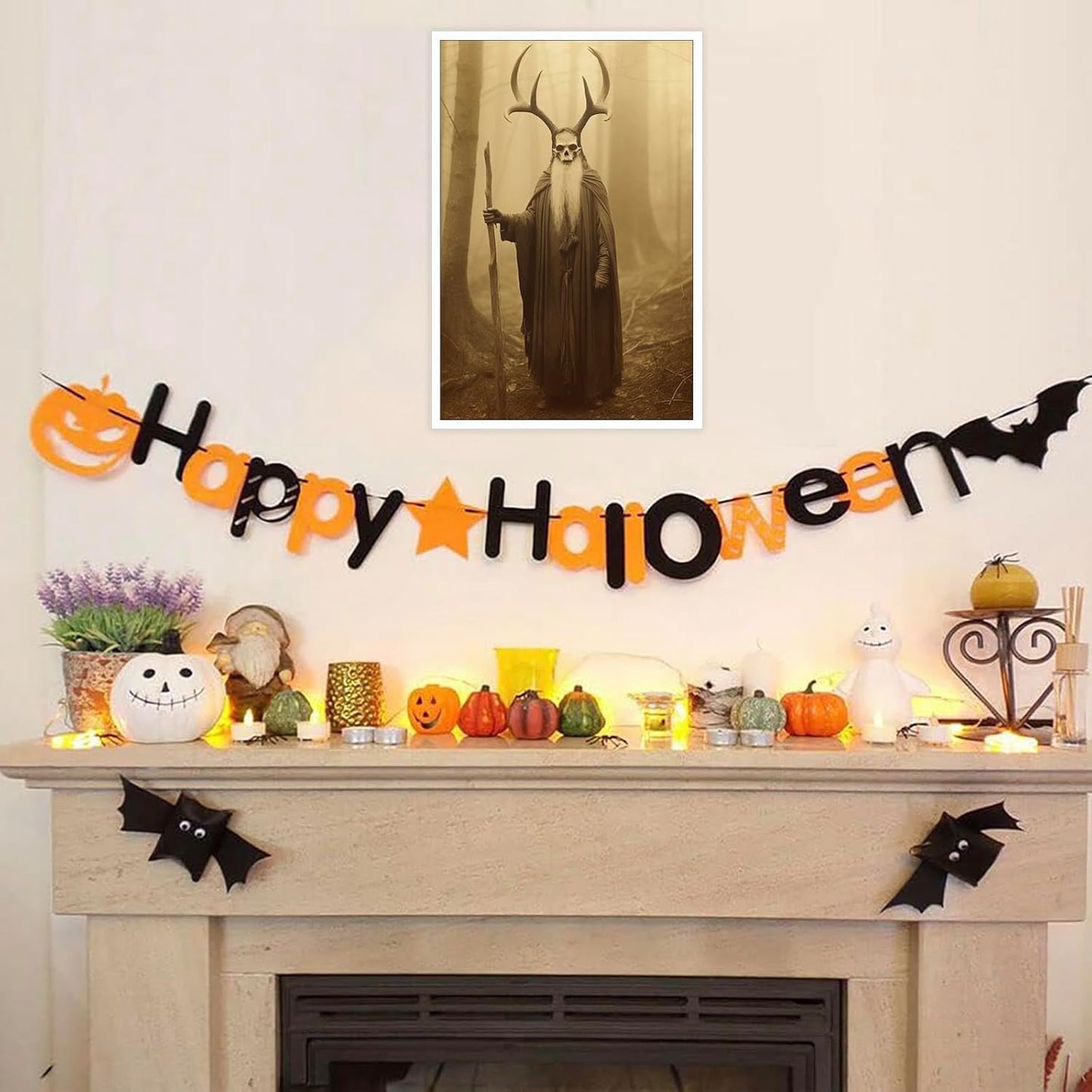 Skeleton Halloween Decor Occult Druid of the Forest Poster Canvas Wall Art Vintage Spooky Print Gothic Room Decor Dark Academia Decorations Bedroom Creepy Skull Picture 24X36inch Unframed