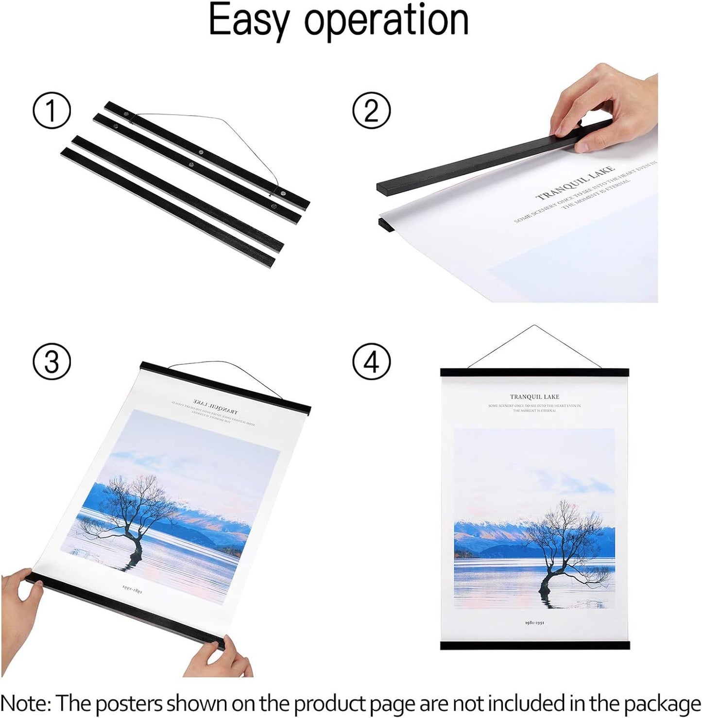 FALAMON Magnetic Poster Hanger Frame, 11x14 11x17 11x22 Teak Wood Magnet Poster Frame for Posters, Prints, Photos, Pictures, Maps, Scrolls, and Canvas Artwork(Black, 11")